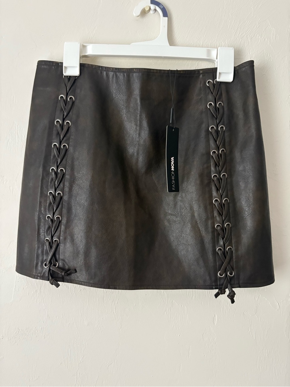 Fashion Nova Black Lace-Up Faux Leather Mini Skirt